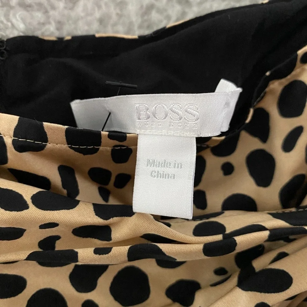 Hugo Boss Vedina Satin Leopard Spot Animal Print‎ Faux Wrap Skirt Size 8 NWOT